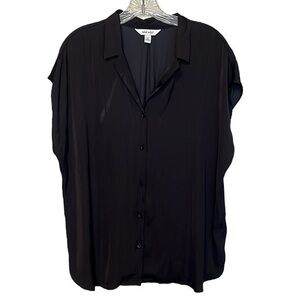 Nine West Cap Sleeve Button Up Shirt Black Womens Size XL, feels like silk